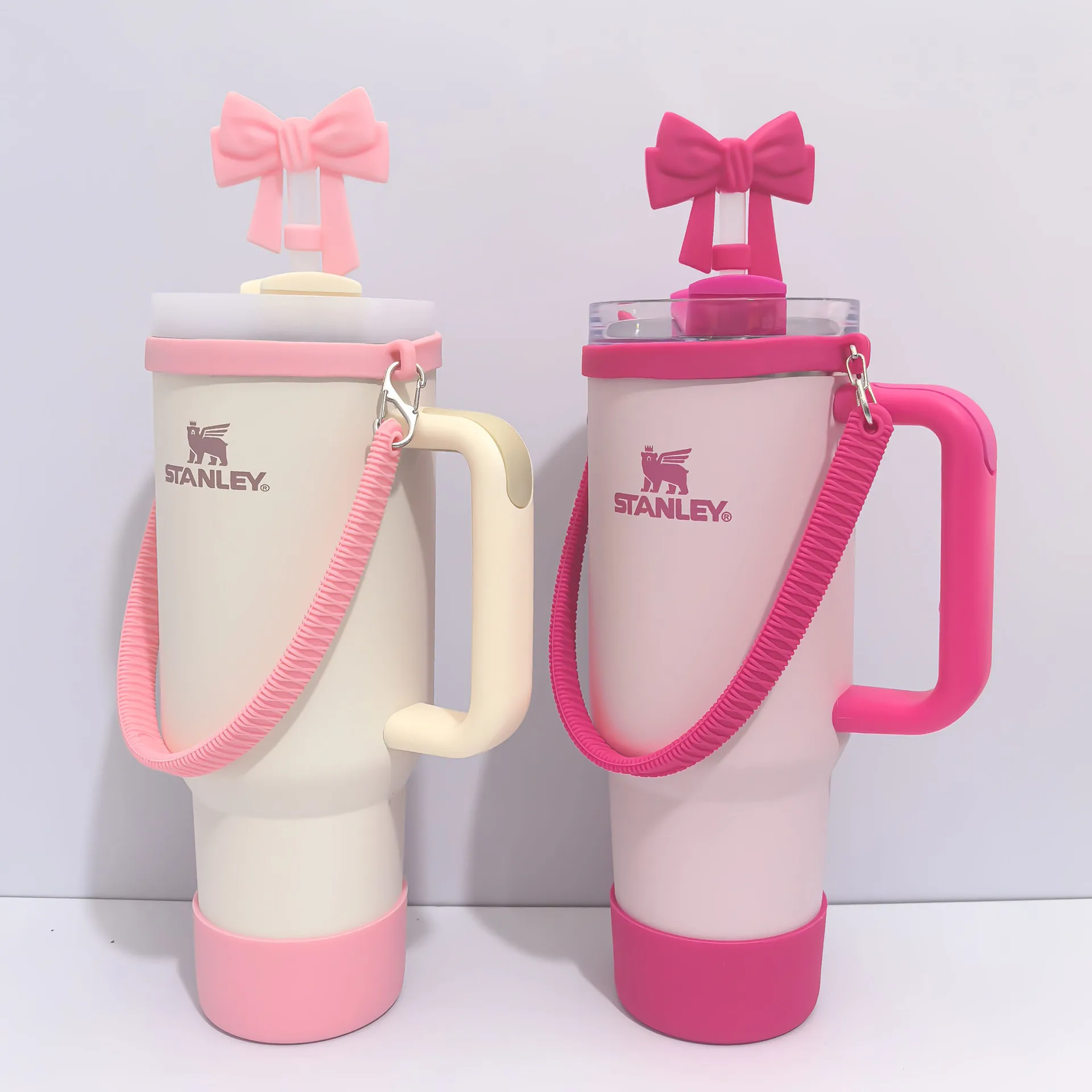 For Silicone cup sleeve for Owala cup handle strap bow straw cover set for Stanley water cup accessory combo set