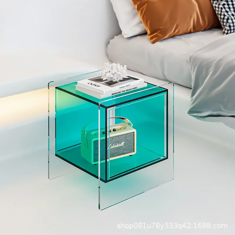 Modern Transparent Bedside Table No Assembly Required Small Nightstand for Bedroom Simple Nordic Style Storage Cabinet Luxury