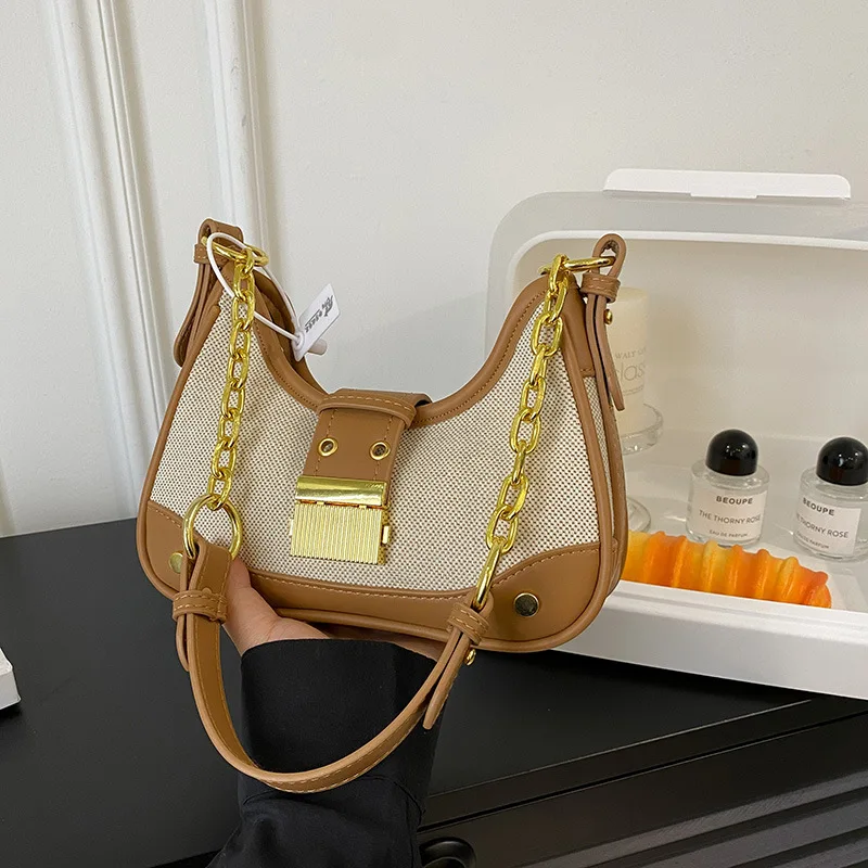 

2025 New Niche Contrasting Color Chain Bag Women's High Texture Fashion Versatile Foreign Style Portable Messenger Shoulder Bag