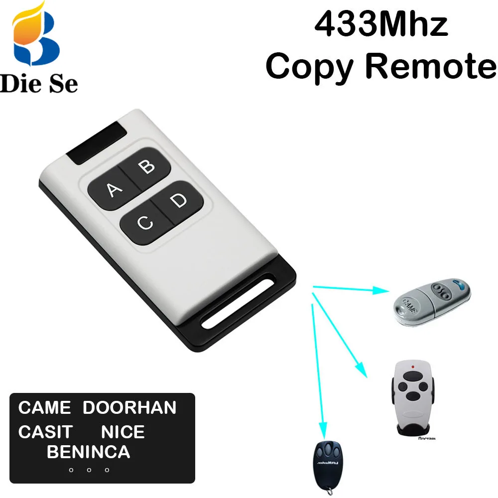 

433MHz Universal RF Remote Control Copy 4 Channel Cloning Duplicator Clone CAME NICE DOORHAN for Copy Garage Door Control