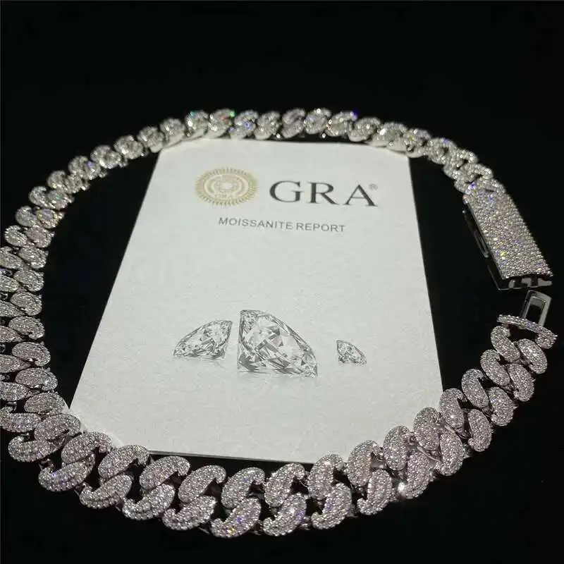 

Fine Jewelry Top Rank Luxury Jewelry 15mm Width Heavy Miami Cuban Link Chain Big Boss Moissanite Diamond S925 Cuban Necklace