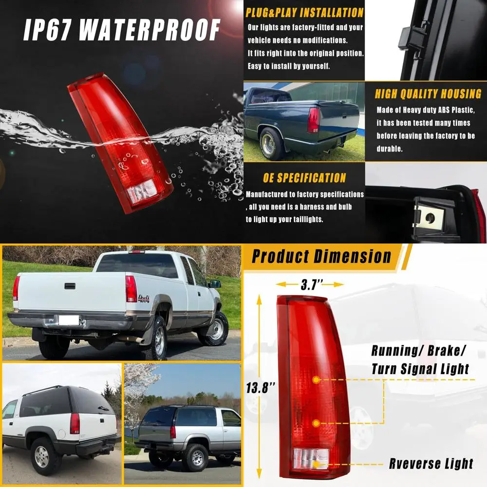 

Red 1988-1999 Chevy GMC Silverado Sierra C/K1500 2500 3500 Suburban Tahoe Blazer Yukon Cadillac Escalade Tail Lights, Driver & P