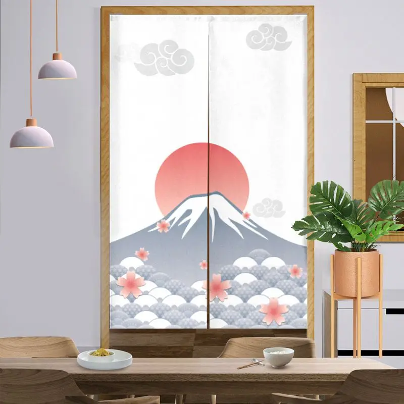 VIKAMA Retro Wave Half-Door Curtain, Ukiyo-e Fabric Room Divider, Entryway Decorative Hanging Ornament, Home Decor
