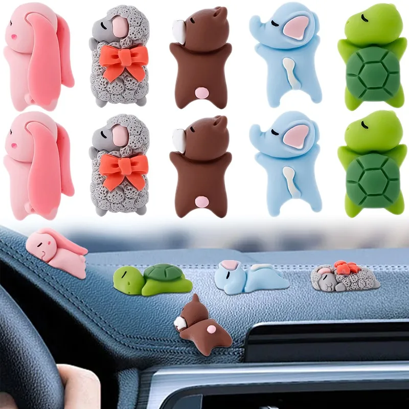 Car Dashboard Ornament Mini Animal Figurine Craft Rearview Mirror Steering Wheel Paste Sleeping Cartoon Animal Funny Accessories