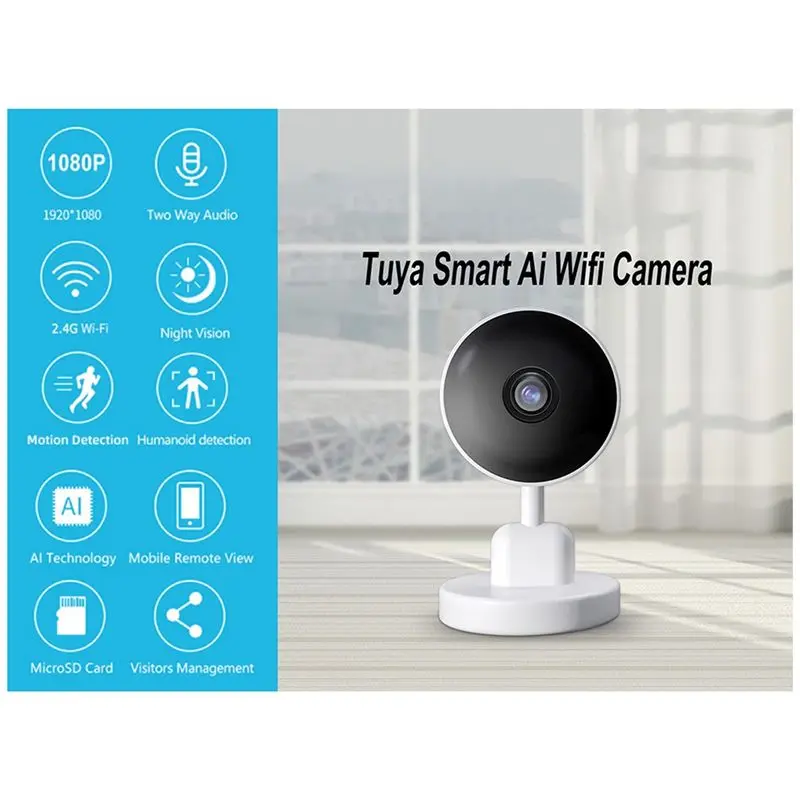 Essential Indoor Wifi Tuya Camera, Baby Monitor, Smart Life Home Security Wireless Mini Camera, IP CCTV, Two Way Audio EU Plug view 2