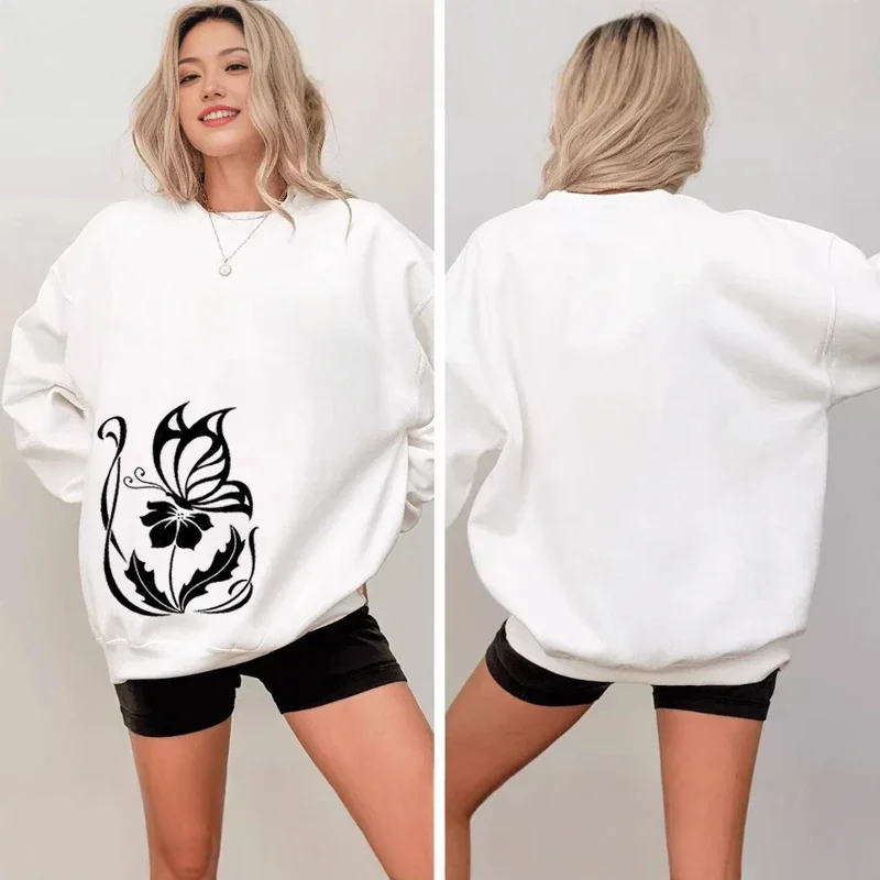 Casual Womens Sweatshirts Fashion Printing O Neck Long Sleeves Tops Sports Jogging Pullover Autumn Street Womens Clothing 2025