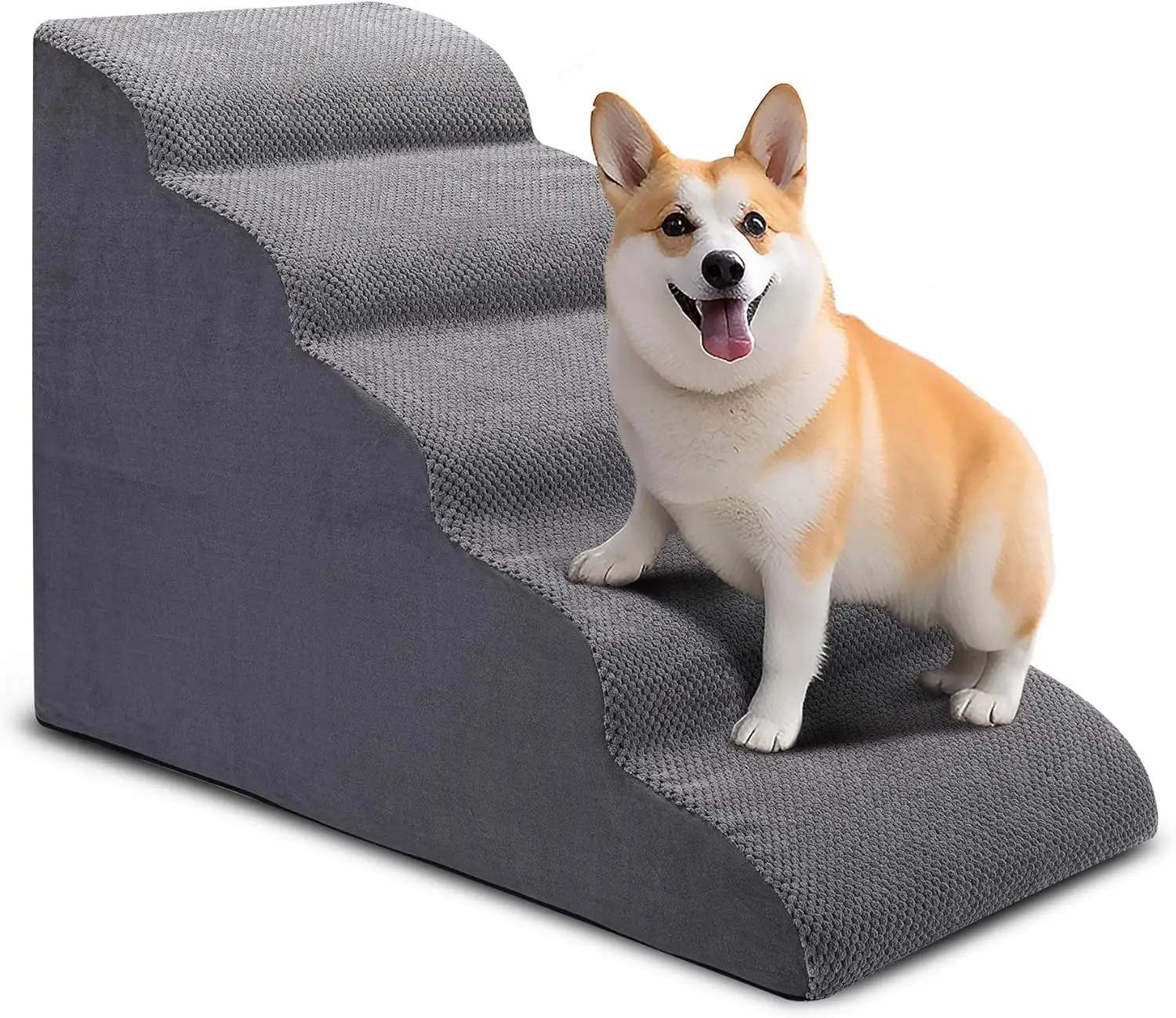 

5-Step Dog Stairs for Bed and Couch, Non-Slip Pet Steps, 24" High Foam Ramp for Small Pets and Older Cats with Joint Pain