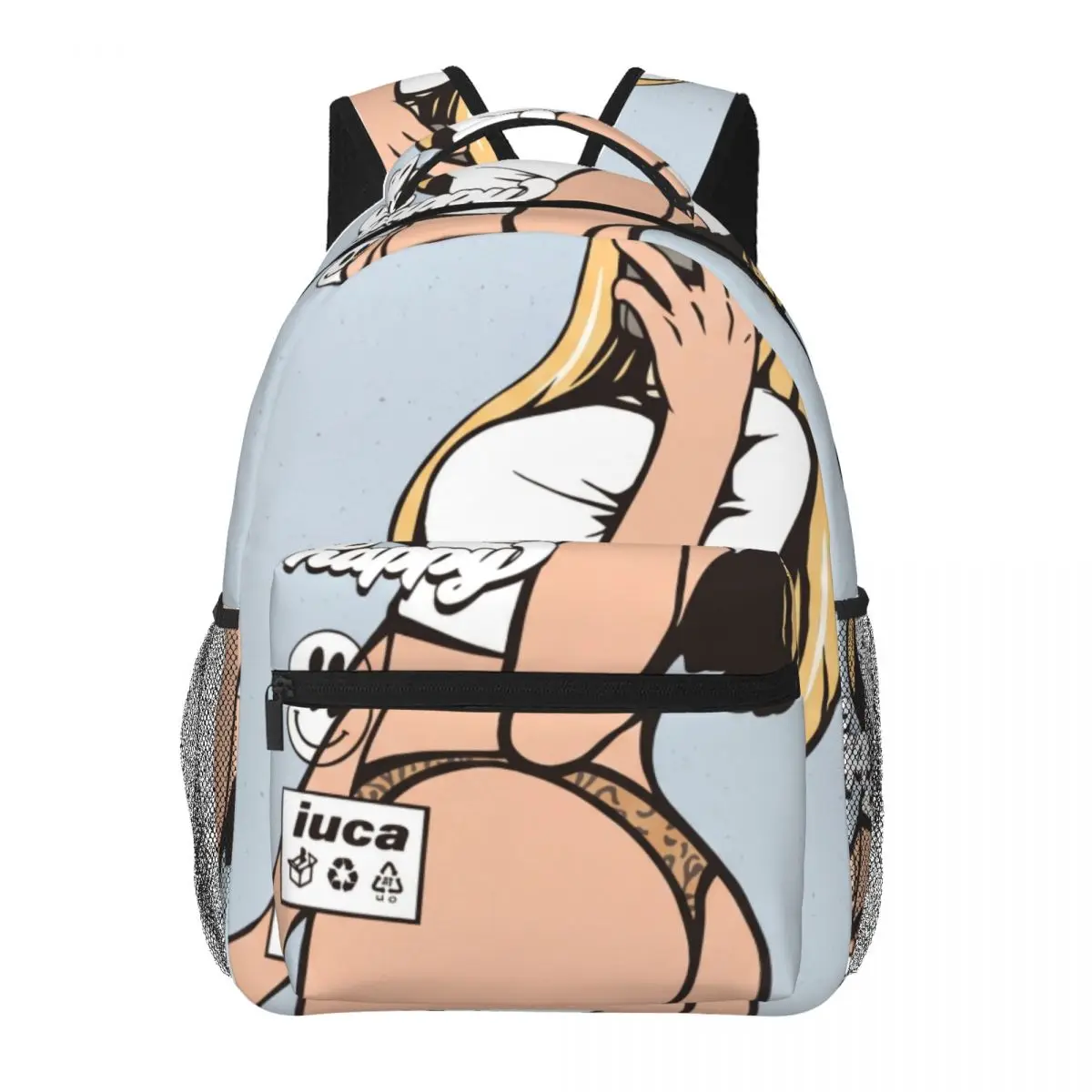 Cool Skull Student Backpack Center Mirror Selfie Whimsical Illustration Dark Multi Color Streetwear Bookbag for Teens College