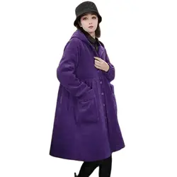 Fashion Purple Winter Coat Female 2023 New Women's Cotton Clip Corduroy Cotton Clothes Mid-Length Hooded High End Trench Coat