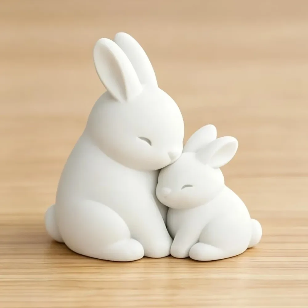 3D Printed Hugging Rabbits Ornament Fade-Resistant Artistic Cuddling Bunny Statue White Plastic Warm Rabbit Desktop Decor