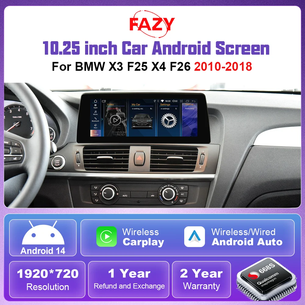 Head Unit Screen Android 14 Car Multimedia Player Radio For BMW X3 F25 X4 F26 2010-2018 Wireless Carplay Android Auto GPS Navi