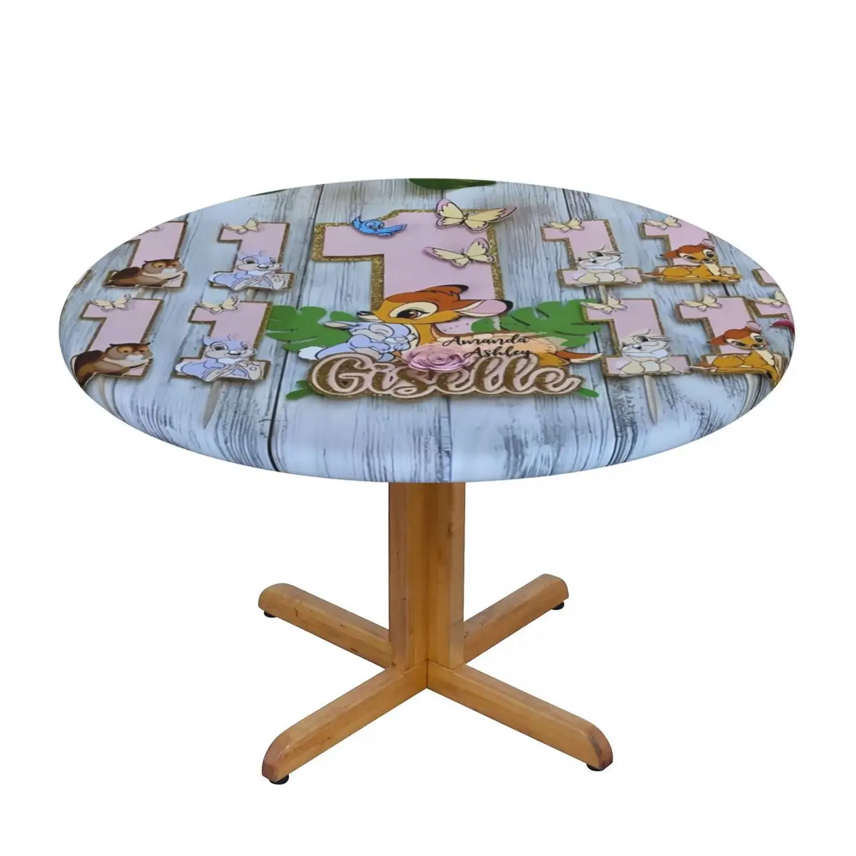 Customized Disney Bambi Animated Movies Tablecloth Round Fitted Oilproof Table Cover Cloth for Banquet