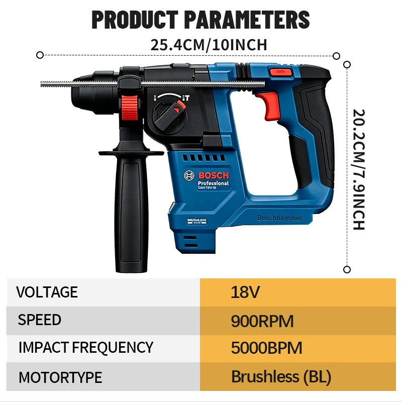 BOSCH GBH 18V-18 Cordless Rotary Hammer Impact Drill Hammer SDS PLUS Professional 18V Brushless Power Tools With Plastic Box
