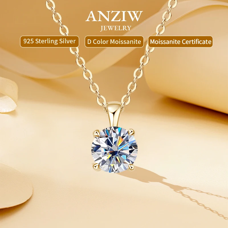 

Real 1ct 2ct 3ct D Color Moissanite Pendant Necklace 925 Silver Chain for Women Simple Solitaire Lab Diamond Jewelry 4 Claw Gift