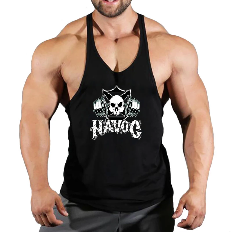 Skull Strong Print Clothing Bodybuilding Cotton Gym Tank Tops Men Sleeveless Undershirt Fitness Stringer Muscle Workout Vest