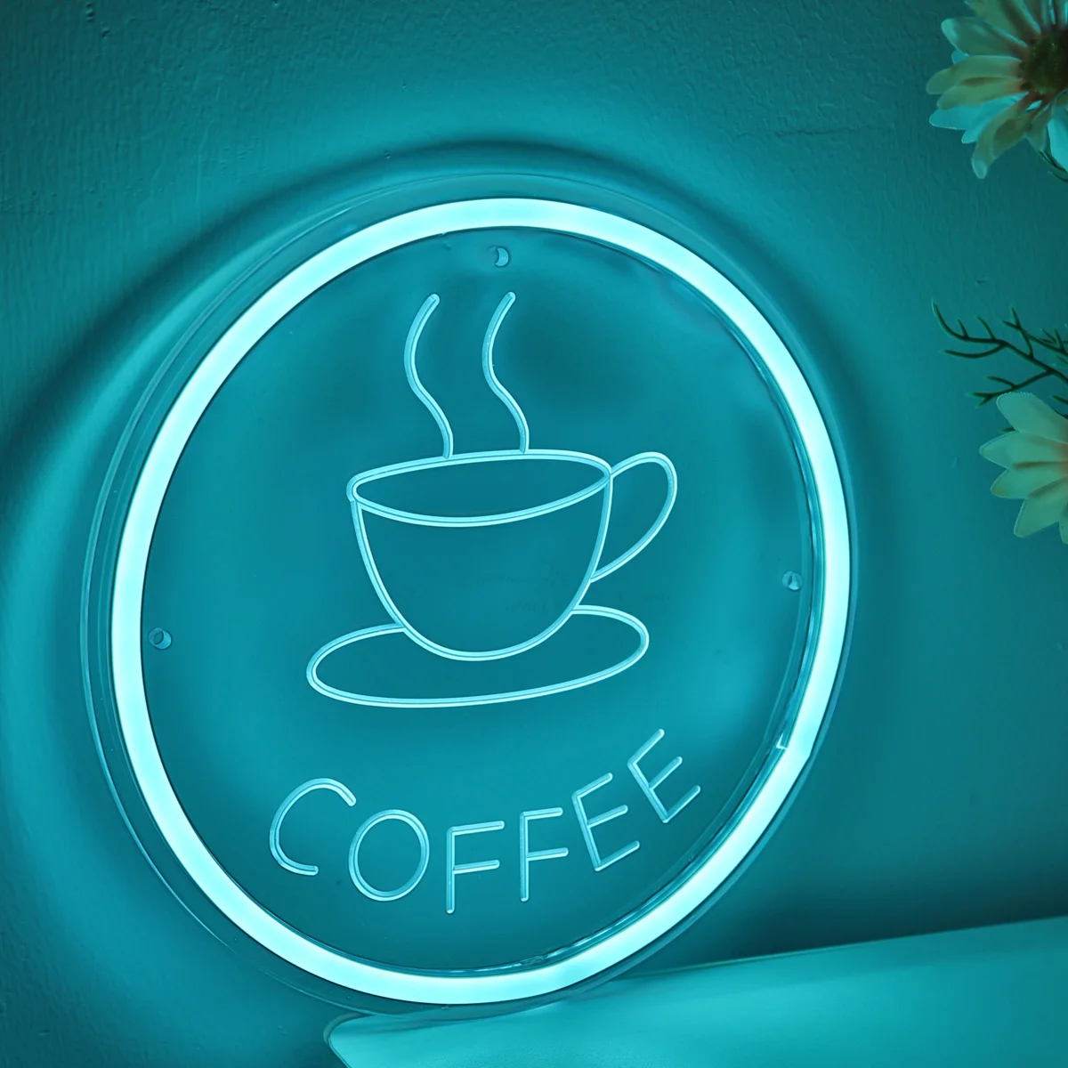 1PC Coffee Cup With Circle LED Wall Neon Light  For Party Room Pub Club Milk Tea Coffee Shop Wall Decoration Gifts 9.45\'\'*9.45\'\'