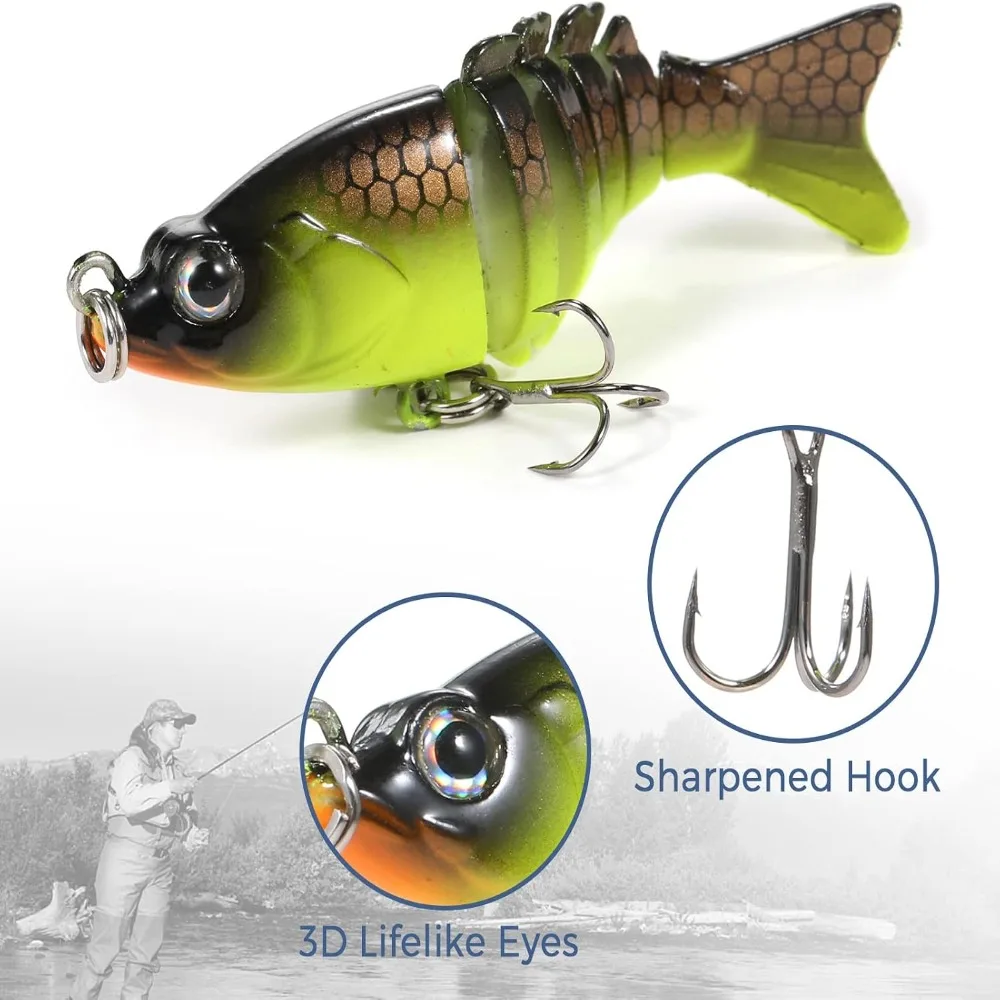 5PCS 6cm 4.7g Jointed Swimbaits with Treble Hooks 6 Segment Swimming Fishing Lures Slow Sinking with 3D Eyes