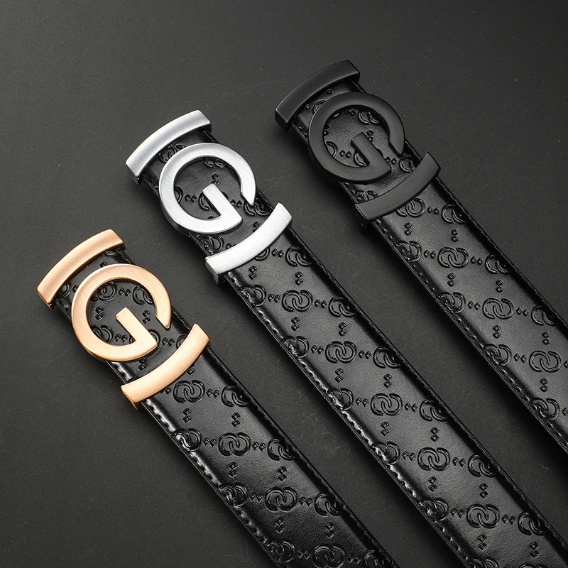 Nuevo cinturón Formal de 3,4 cm de ancho para hombre, cinturón de cuero auténtico para hombre, hebilla de Metal de alta calidad, cinturón masculino para pantalones vaqueros, cinturón de trabajo