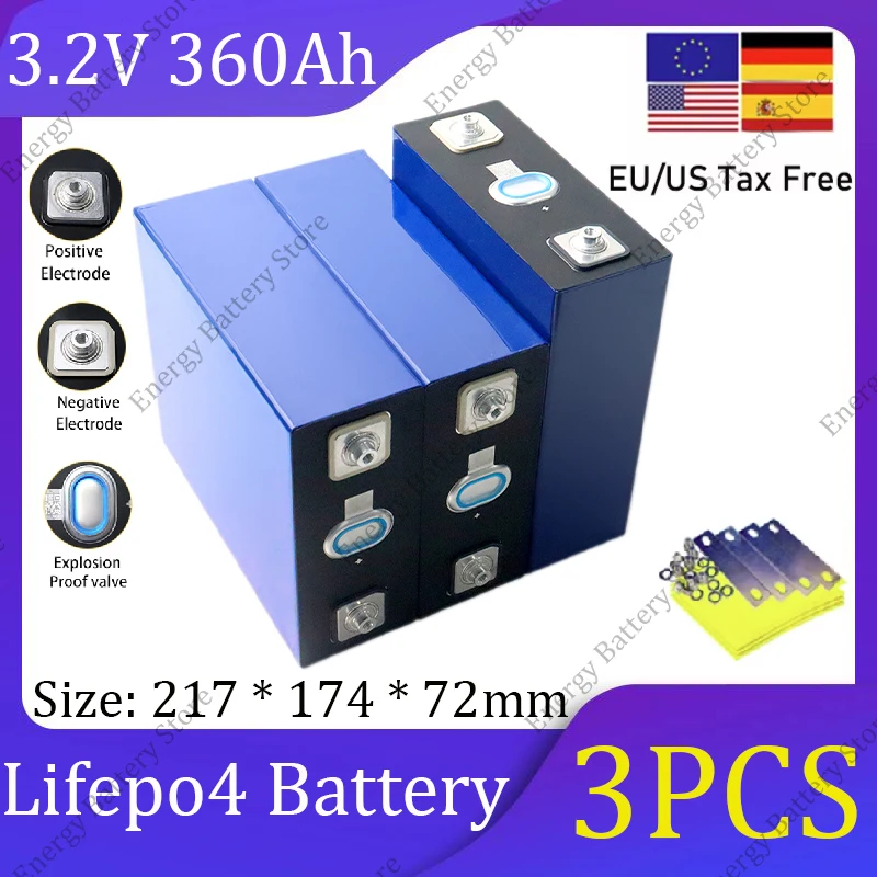 

New 3PCS 3.2V 360Ah Lifepo4 Battery High Power 2V 24V 36V 48V DIY Suitable for Golf Cart and Tourist Cart Portable Battery
