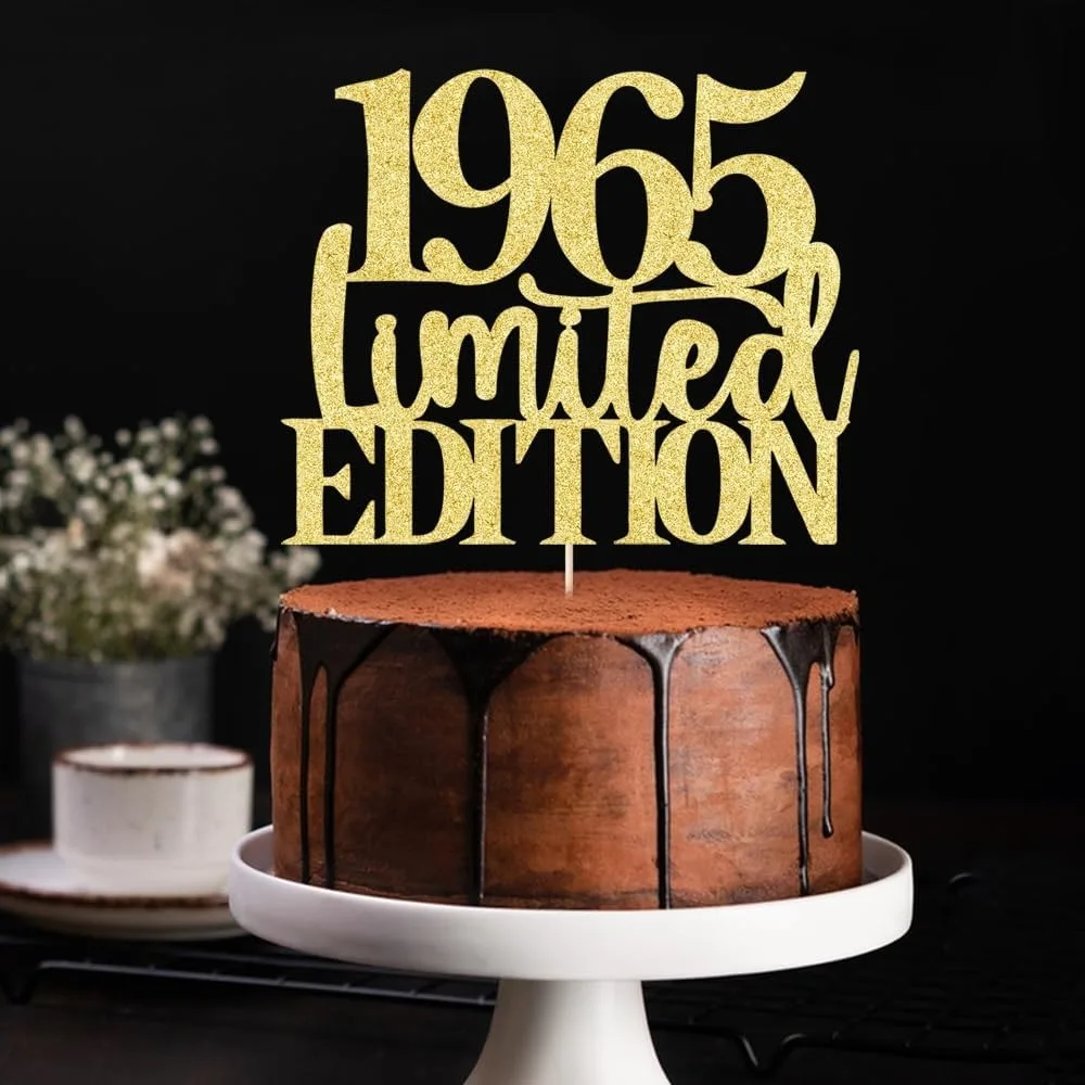 Décoration de gâteau à paillettes dorées en édition limitée 1965 - Décoration de gâteau de 60e anniversaire faite à la main (1 pièce) - Noël, Thanksgiving