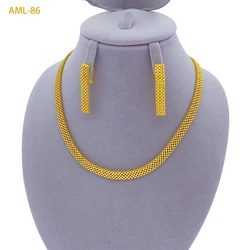 Luxury Ethiopian 24k Gold Color Simple Necklace Set For Women Party Pendant Dubai Jewelry Sets Accessories Gifts