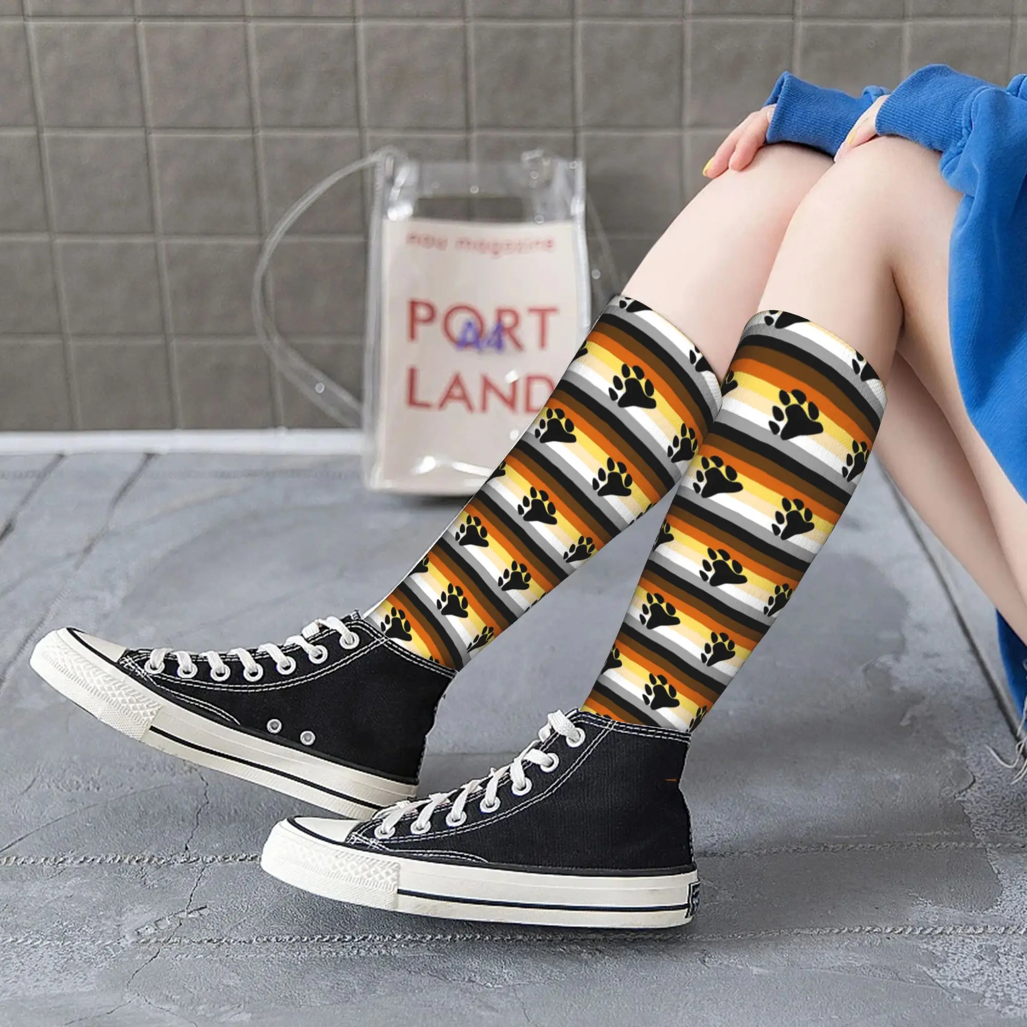 All Seasons Crew Stockings Lgbt Gay Bear Pride Flag Socks Harajuku Casual Hip Hop Long Socks Accessories for Men Women