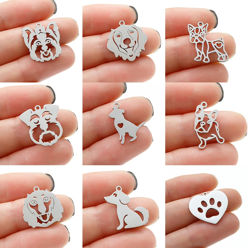 5pc/lot French Bulldog Charms Stainless Steel Animal Pets DIY Pendant Jewelry Bijoux Necklace Bracelet Dog Paw Charme Accessorie