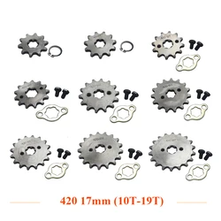 Roda dentada do motor dianteiro para a motocicleta, bicicleta da sujeira do poço, ATV vai Kart, 420, 10T, 11T, 12T, 13T, 14T, 15T, 16T, 17T, 18T, 19T, 17 milímetros