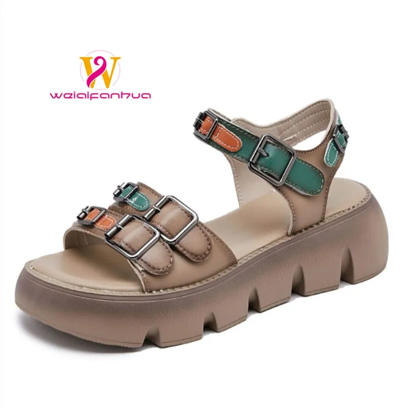 

Women's Sandals2026New Leather Style with Sponge and Thick-soled Roman Fish-mouth Women's Sandals Luxury Sandals Women Designers