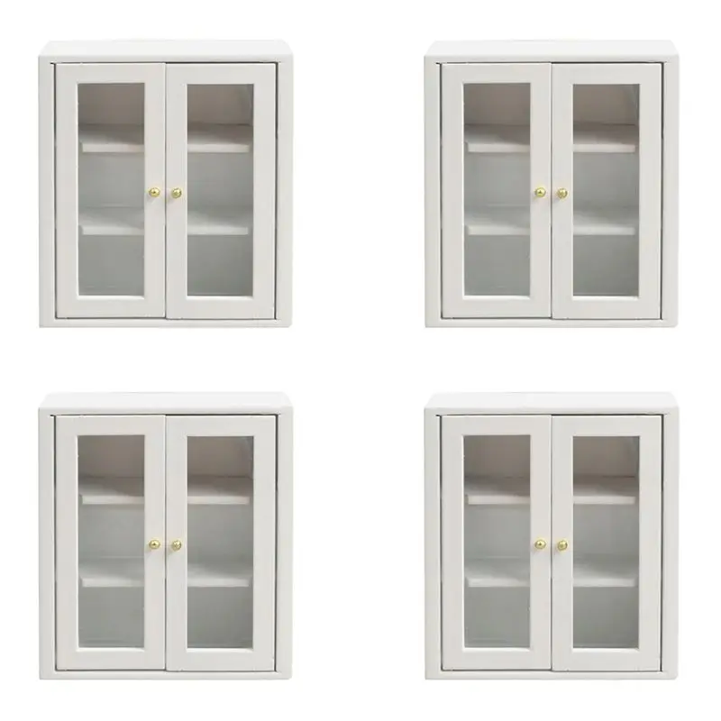 

A04F-4X 1:12 Dollhouse Miniature White Wall Cabinet Hanging Storage Organizer Cupboard Dollhouse Furniture Decor