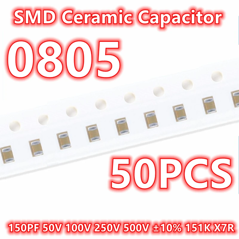 50ชิ้น0805 150PF ของแท้50V 100V 250V 500V 10% ± 151K X7R SMD ตัวเก็บประจุเซรามิก IC 2012