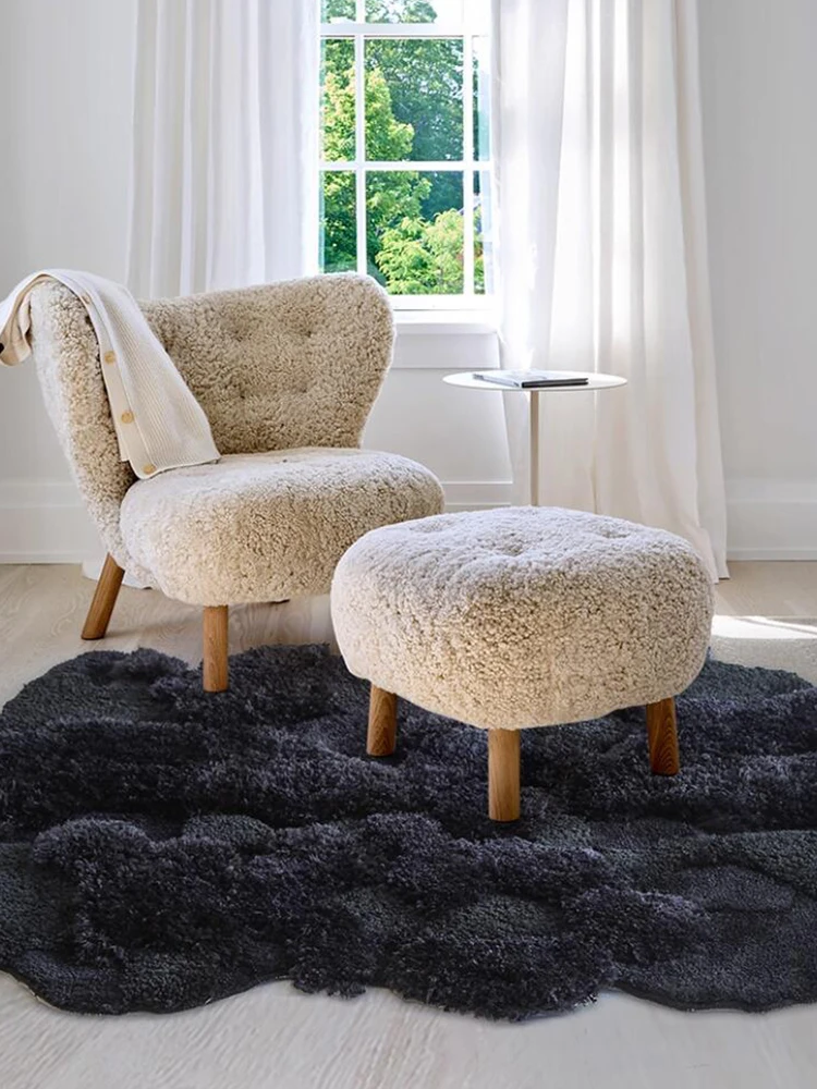 Black Thick Irregular Area Carpet Living Room Soft Thick Sofa Floor Foot Pad Plush Fluffy Window Carpet Bedroom Bedside Tufted