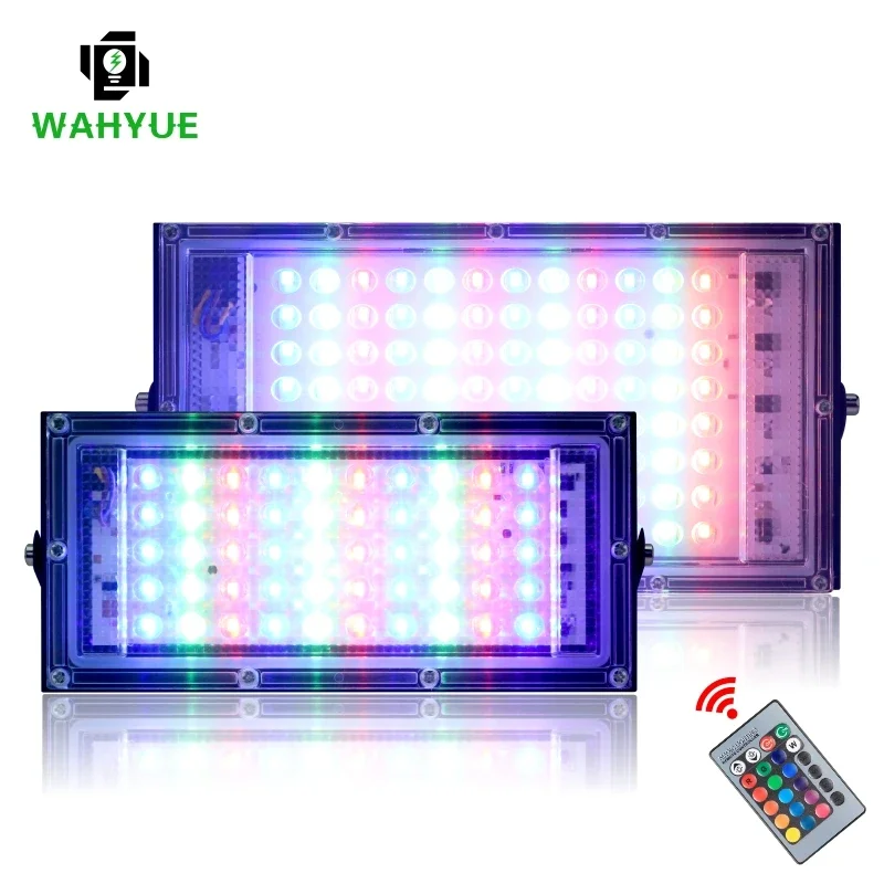 Lampu Sorot taman luar ruangan, lampu sorot RGB 50W 100W, lampu sorot taman IP65, tahan air reflektor Led Rgb dengan Remote