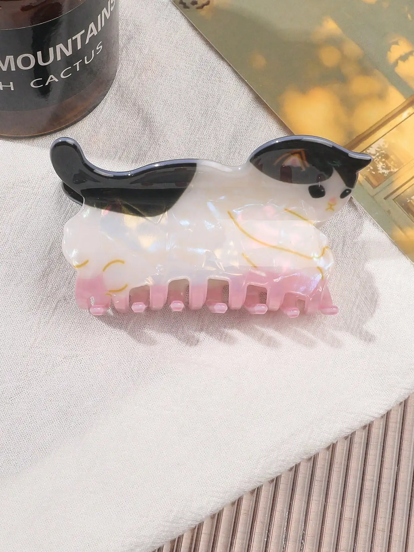 2026 Frühling Sommer Neue Rosa Katzenform Tier-Haarklammer aus Acetat für Frauen Mädchen Süße Niedliche Japanische Koreanische Haaraccessoires – Detail 3