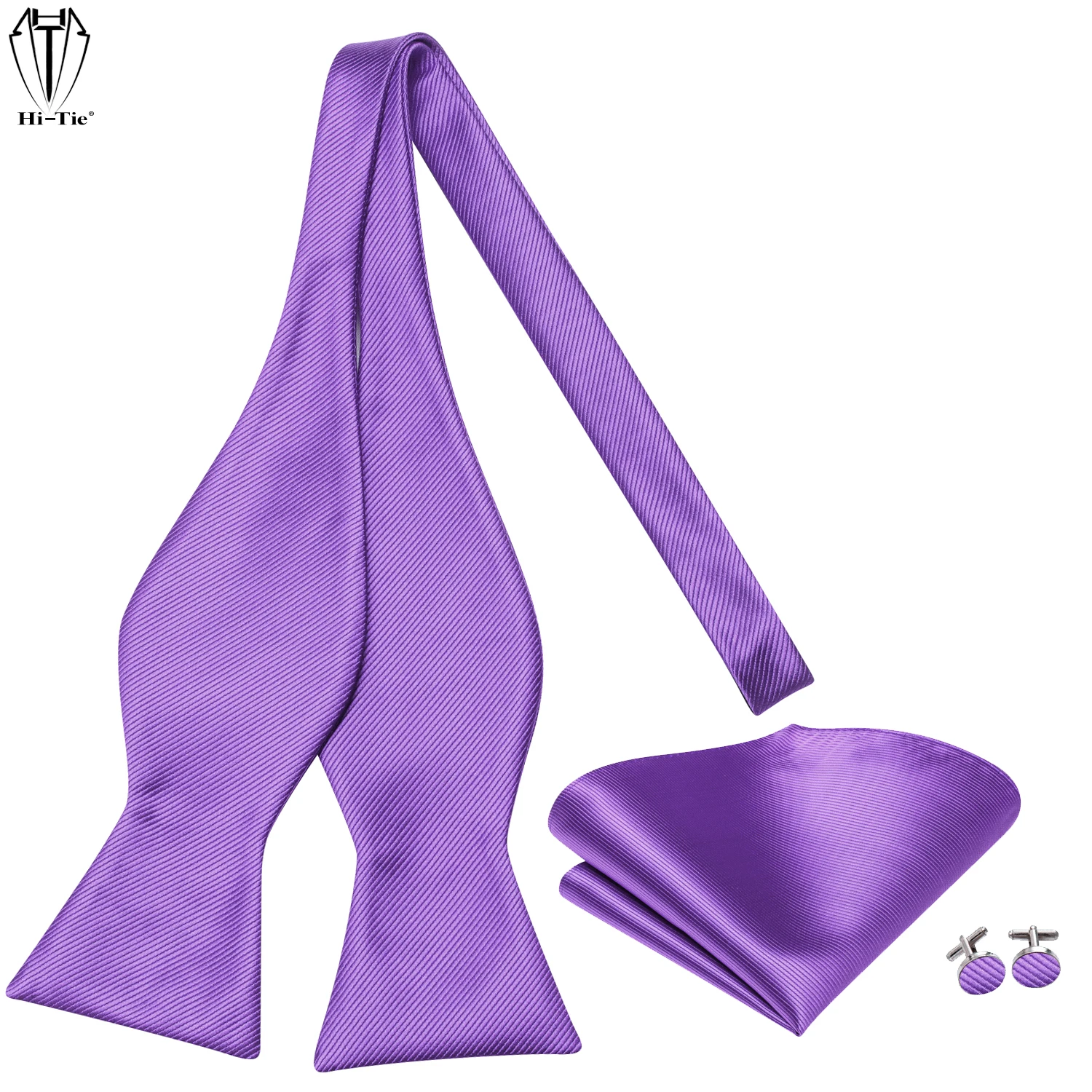 

Hi-Tie Silk Mens Bowtie Adjustable Self Bow Tie Hanky Cuffl inks Set Jacquard for Men Blue Red Gold Green Purple White Black