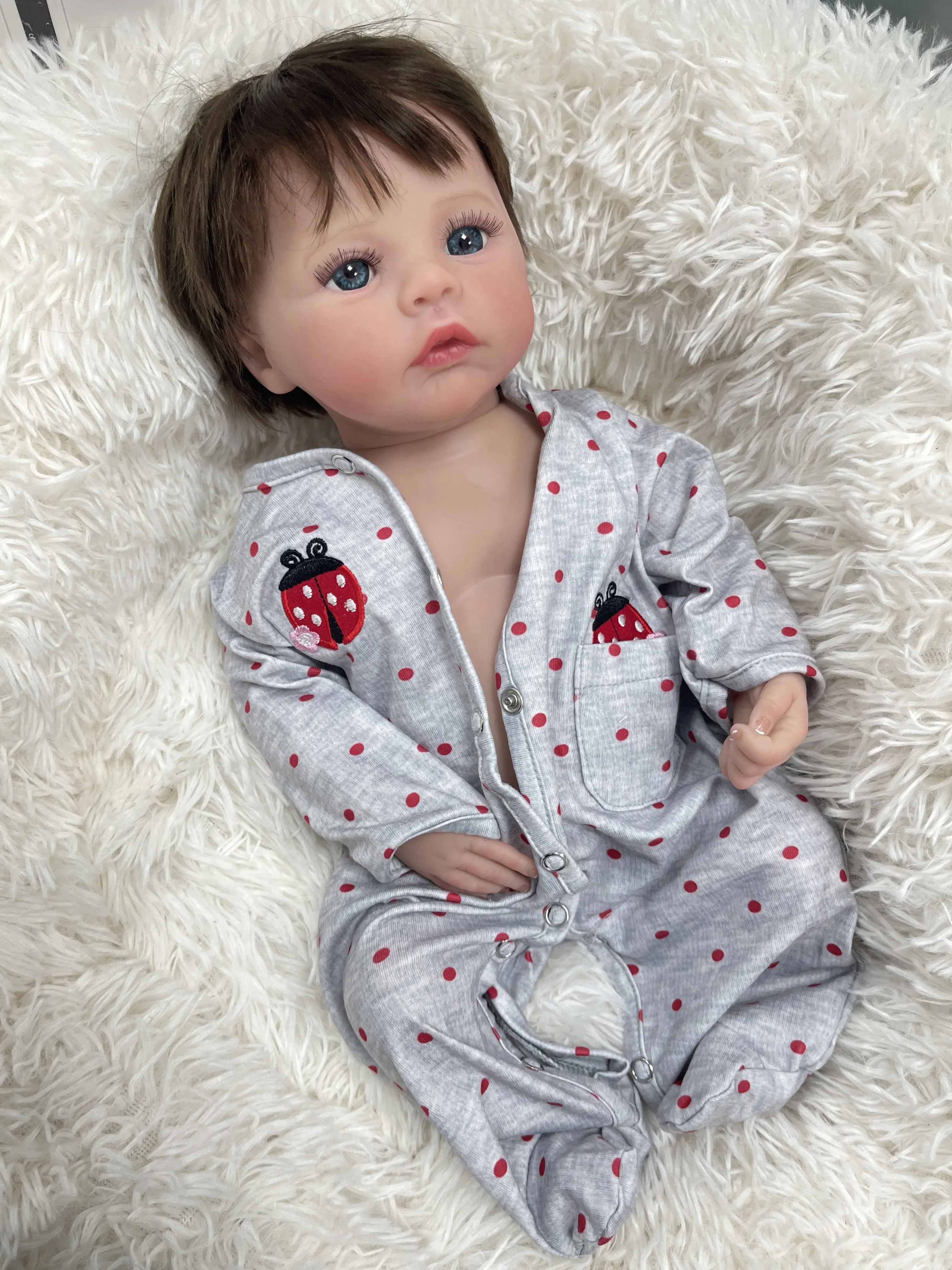 18inch Meadow Cloth Body/Full Vinyl Body Already Finished Paint Lifelike Reborn Doll with Visbile Veins Hand Rooted Hair