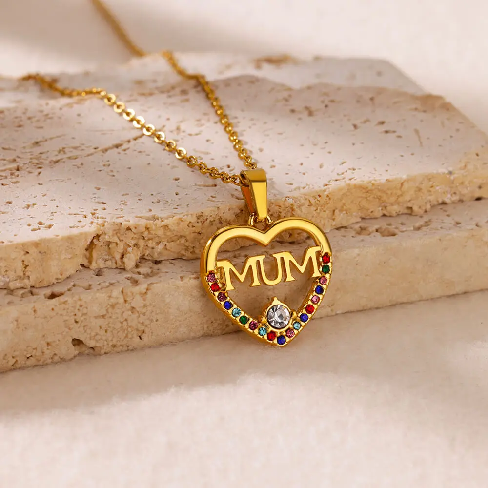 MUM Heart Pendant Necklace for Women Gold Color Stainless Steel Chain Necklace Mother's Day Jewelry Birthday Gift collar