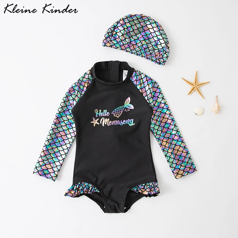 Long Sleeve Girls Swimwear 1-11 Years UPF50 Swimsuit for Girls Baby Mermaid Surf Swimming Bathing Suit Toddler Beach Rashguard