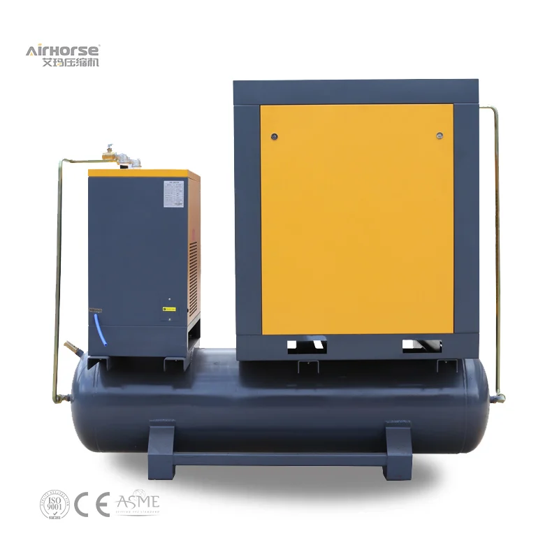 11KW 15KW Lubricated Screw Air Compressor with CE ISO ASME Certificates Tank All-in-One Oil Injector Air Cooled Quiet Operation