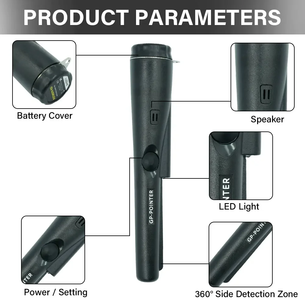 Metal detector sotterraneo portatile con asta di posizionamento Puntatore GP Rilevatore di sicurezza portatile impermeabile ad alta sensibilità