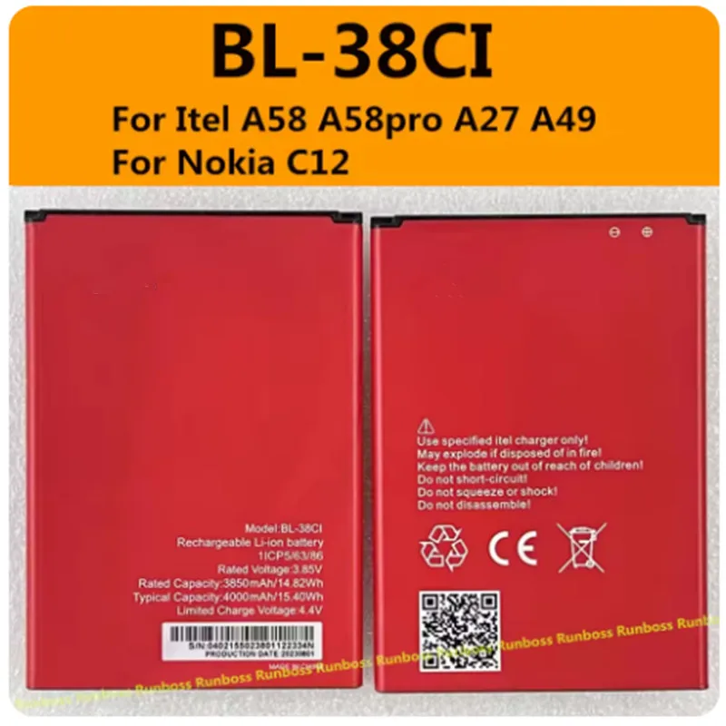 

New Battery BL-38CI For Itel A58 A58pro A27 A49 For Nokia C12 3.85V 3850mAh Mobile Phone