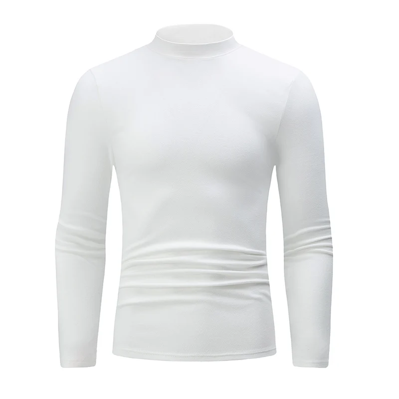 1/2piece Autumn And Winter Men's Semi High Neck Fashionable Base Long Sleeved Top Solid Color Casual Sports Fitness Warm T-shirt