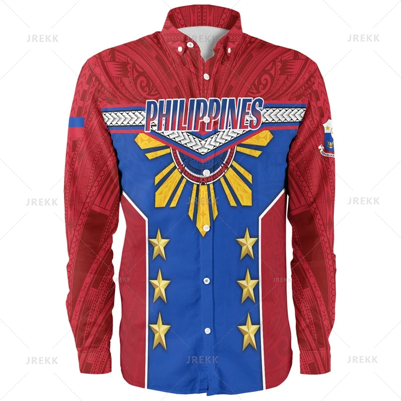 Small Size 3D Print Philippines Pride Long Sleeve Shirts Men Philippines Ethnic Patterns Graphic Shirts & Blouses Vintage Shirt