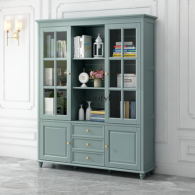 

*American light luxury solid wood three-door storage bookshelf, European light luxury bookcase