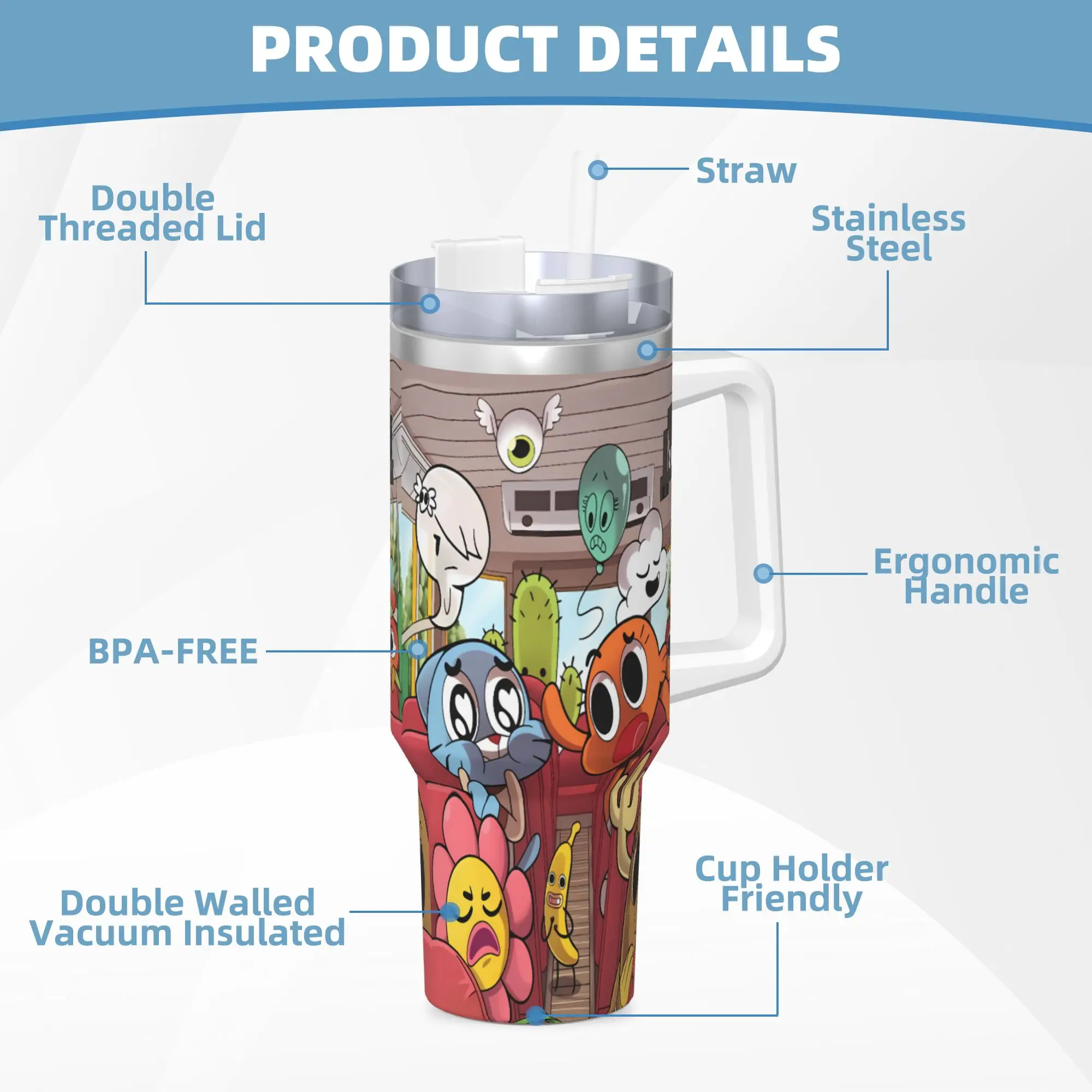 بهلوان من الفولاذ المقاوم للصدأ كوب أكواب العالم المذهل من Gumballs مع شفاطات للشاطئ وزجاجة مياه باردة وساخنة للحفاظ على الحرارة #5