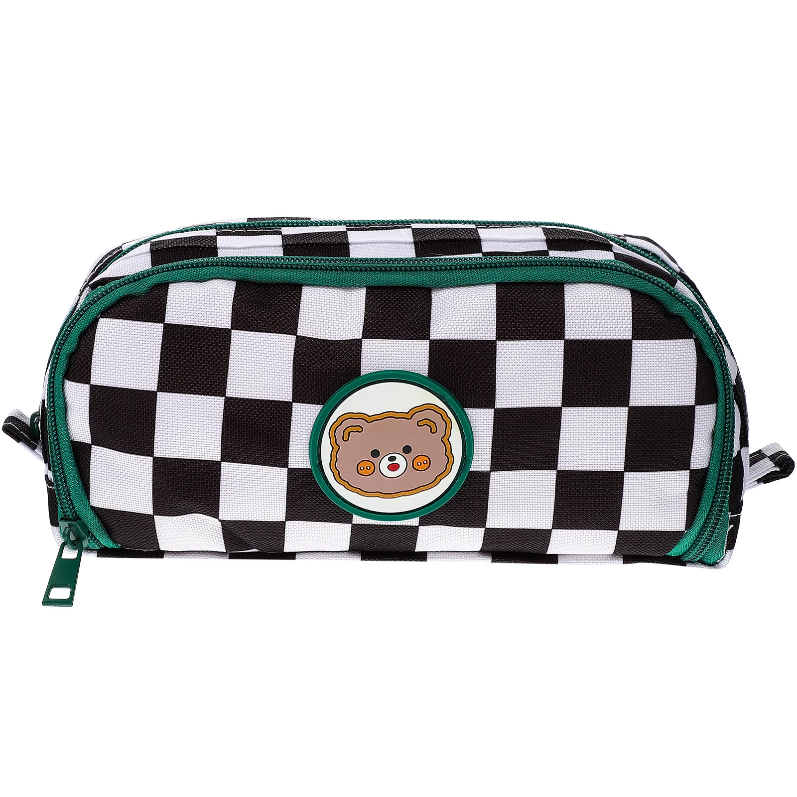 

Checkerboard Pattern Pencil Bag Large Capacity Zipper Design Portable Stationery Organizer For Students Office Brush
