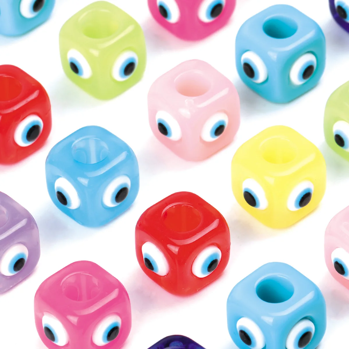 10pcs 12mm Mix Color Acrylic Translucence Square Beads With Black Eyes, Terrifying Halloween Cube Decoration Beads