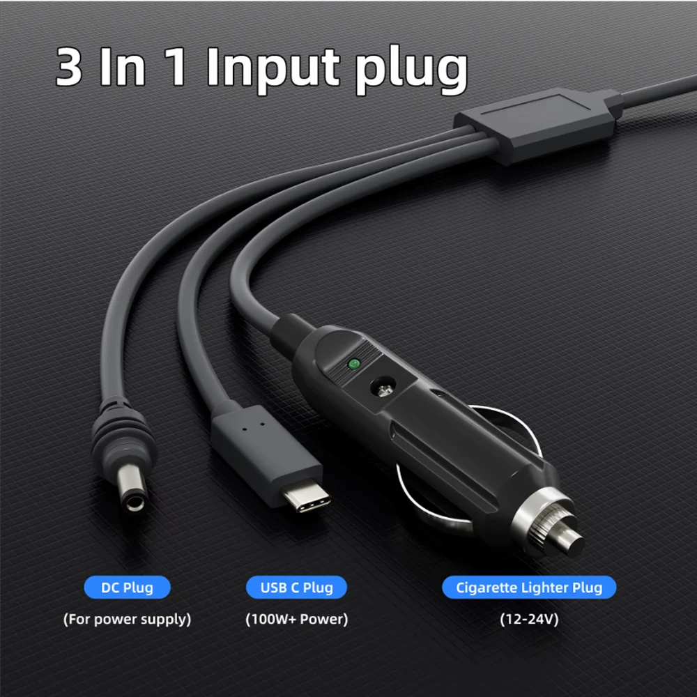 ​3 in 1 DC Power Cable for Starlink Mini 10FT 100W USB C 12-24V Cigarette Lighter Plug and DC Male Power Cable Cord