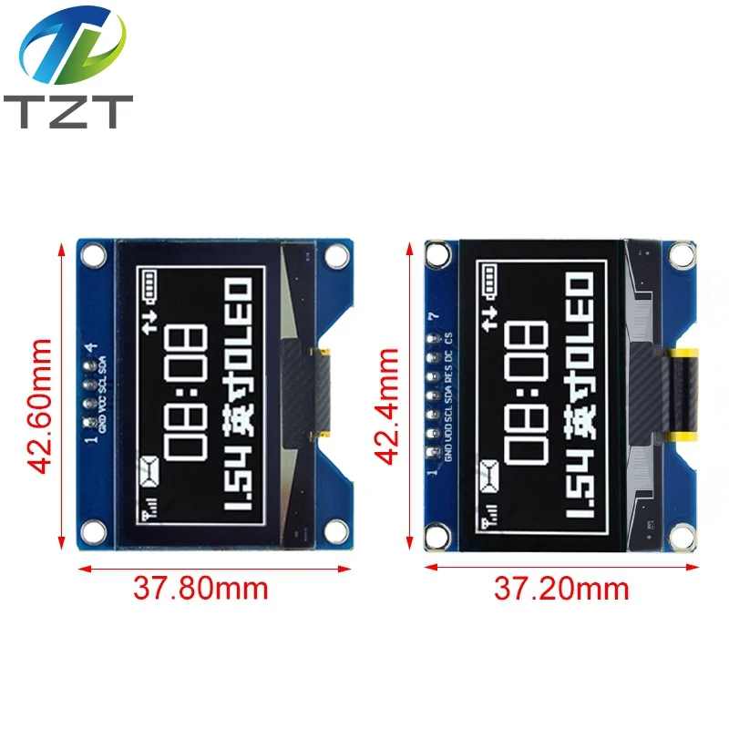 TZT 화이트 블루 OLED 스크린 모듈, SSD1309 드라이브 IC, SSD1306 SPI 인터페이스 128*64 호환, 1.54 인치, 4 핀, 7 핀, 1 개