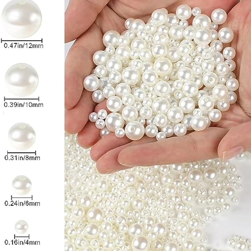 3-12mm Round Acrylic Loose Beads ABS Imitation Pearl Beads with Hole for Jewelry Making DIY Bracelet Necklace Earring Needlework